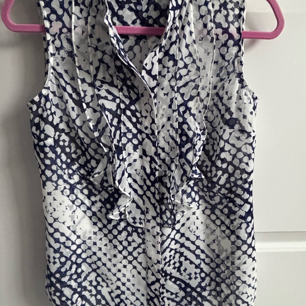 CAbi Navy and White Patterned Blouse